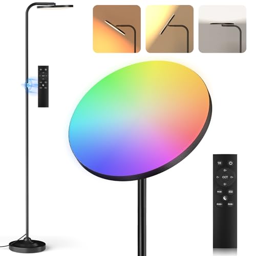 SIBRILLE RGB Floor Lamp, 36W Bright LED Standing Lamp, Stepless Dimming Color Changing Torchiere Floor Lamps with Remote, 350°Rotating Modern Tall Floor Lamp for Living Room,Bedroom,Gaming Room