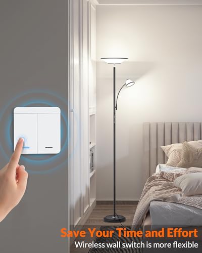 LEPOWER-TEC Floor Lamps for Living Room, Torchiere Standing Lamp with Wall Switch and Remote, 60 Lighting Effects Led Corner Lamp, Super Bright Tall Floor Lamp for Bedroom, Office, Livingroom
