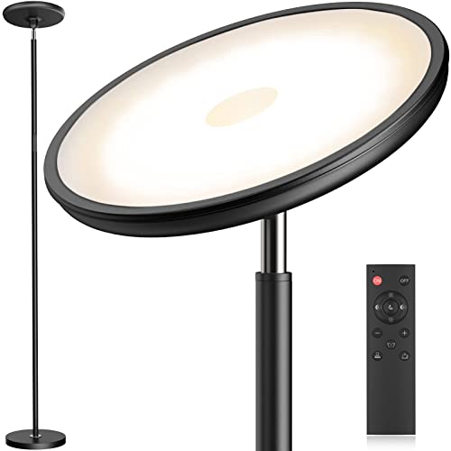 LEPOWER Bright Floor Lamp, LED Torchiere Floor Lamps for Living Room, 3500LM Standing Floor Lamp with 5 Color 5 Brightness, Tall Pole Light for Bedroom, Office Black