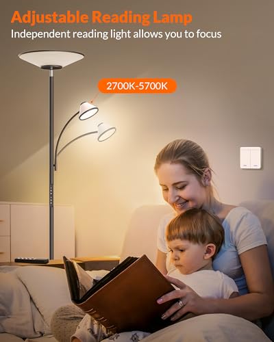 LEPOWER-TEC Floor Lamps for Living Room, Torchiere Standing Lamp with Wall Switch and Remote, 60 Lighting Effects Led Corner Lamp, Super Bright Tall Floor Lamp for Bedroom, Office, Livingroom