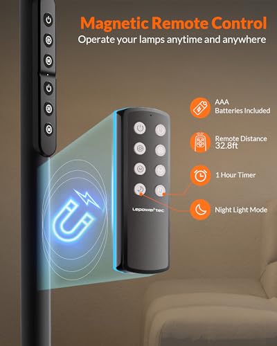LEPOWER-TEC Floor Lamps for Living Room, Torchiere Standing Lamp with Wall Switch and Remote, 60 Lighting Effects Led Corner Lamp, Super Bright Tall Floor Lamp for Bedroom, Office, Livingroom