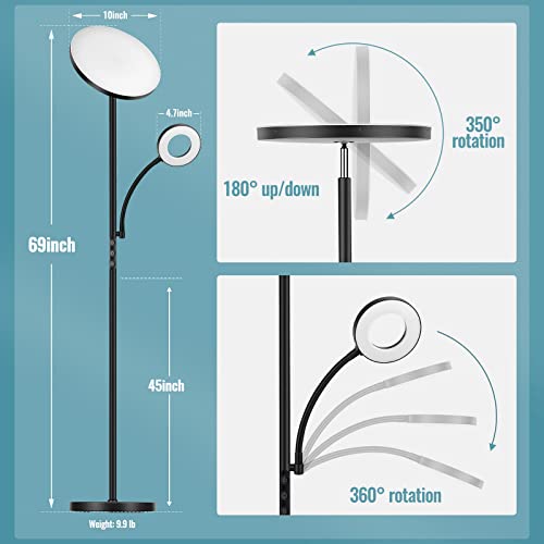 marctronic Floor Lamp, Upgraded 42W 4000LM Super Bright LED Lamp Light for Living Room Bedroom Office with Reading Light, Dimmable Modern Standing Lamp with Remote & Touch Control
