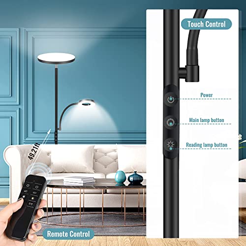 marctronic Floor Lamp, Upgraded 42W 4000LM Super Bright LED Lamp Light for Living Room Bedroom Office with Reading Light, Dimmable Modern Standing Lamp with Remote & Touch Control
