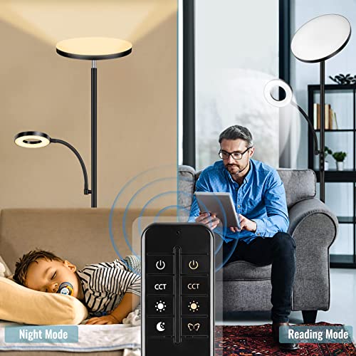 marctronic Floor Lamp, Upgraded 42W 4000LM Super Bright LED Lamp Light for Living Room Bedroom Office with Reading Light, Dimmable Modern Standing Lamp with Remote & Touch Control