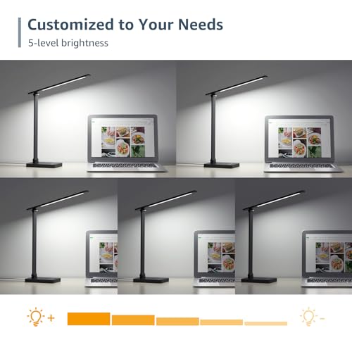 Lepro LED Desk Lamp for Home Office, 9.5W 750LM Metal Touch Control Desk Light, 5 Color Modes 5 Brightness Level, Eye Caring Task Lamp For Reading, Sewing, Crafts, School Supplies, Puzzle Light, Black
