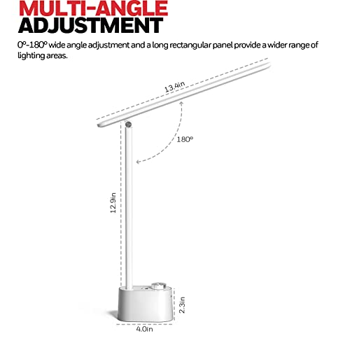 Honeywell HWT-H01 LED Desk Lamp Dimmable Table Lamp with USB A+C Dual Charging Port Eye-Caring Foldable Desk Light with 3 Color Modes for Home Office Bedroom Reading Study Work Sunturalux(White)