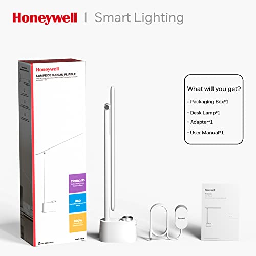 Honeywell HWT-H01 LED Desk Lamp Dimmable Table Lamp with USB A+C Dual Charging Port Eye-Caring Foldable Desk Light with 3 Color Modes for Home Office Bedroom Reading Study Work Sunturalux(White)