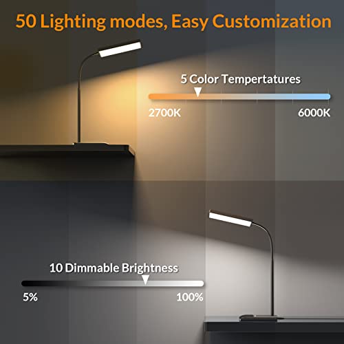 LEPOWER LED Desk Lamp, 800LM for Home Office, 12W Reading , Eye-Caring Desk Light, Touch Table Lamp, Gooseneck Lamp, 50 Lighting Modes, Bright Desk Lamps for Bedroom, Study Room