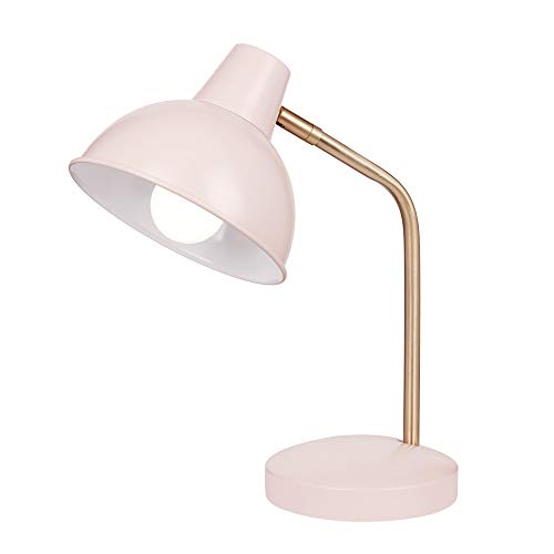 Globe Electric Novogratz x 67339 16" Desk Lamp, Matte Rose, Matte Gold Arm, Clear Cord, in-Line On/Off Switch, Office Decor, Home Essentials, Reading Light, Room Lighting, Dorm