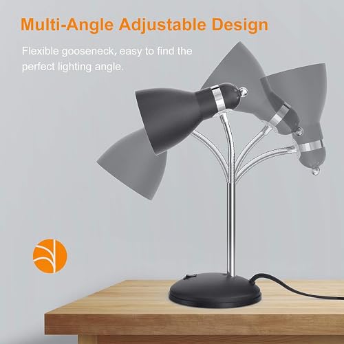 LEPOWER Metal Desk Lamp, Eye-Caring Table Lamp, Study Lamps with Flexible Goose Neck for Bedroom, Home Office (Matte Black)