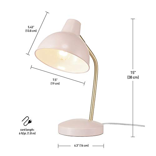 Globe Electric Novogratz x 67339 16" Desk Lamp, Matte Rose, Matte Gold Arm, Clear Cord, in-Line On/Off Switch, Office Decor, Home Essentials, Reading Light, Room Lighting, Dorm