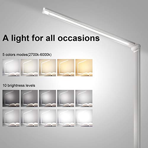 White crown LED Desk Lamp Dimmable Table Lamp Reading Lamp with USB Charging Port, 5 Lighting Modes, Sensitive Control, 30/60 Minutes Auto-Off Timer, Eye-Caring Office Lamp