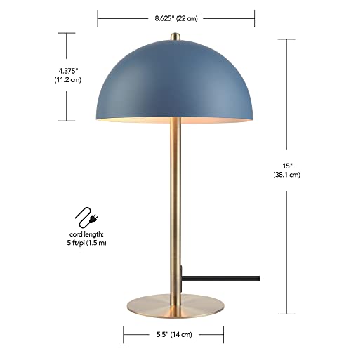 Globe Electric 52942 15" Desk Lamp, Matte Blue, Matte Brass Accents, in-Line On/Off Rocker Switch, for Bedroom, Office Decor, Home Essentials, Room Lighting, Reading Light