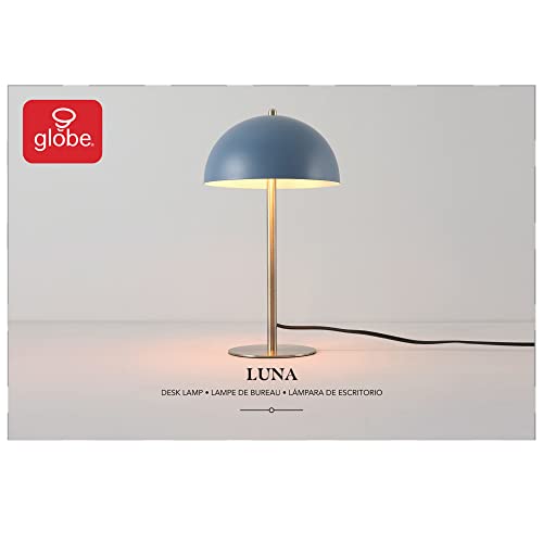 Globe Electric 52942 15" Desk Lamp, Matte Blue, Matte Brass Accents, in-Line On/Off Rocker Switch, for Bedroom, Office Decor, Home Essentials, Room Lighting, Reading Light