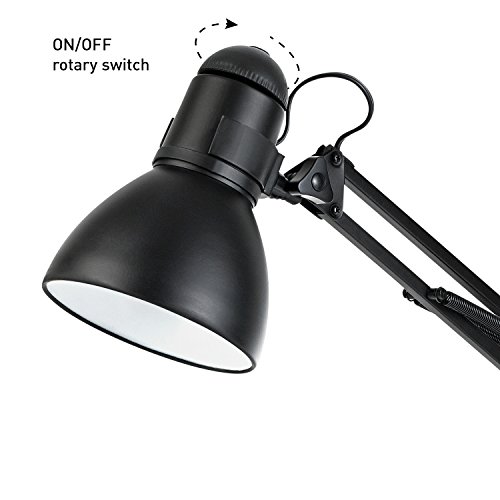 Globe Electric 5698601 28" Heavy Base Top Moving Spring Balanced Swing Arm Desk Lamp, Black, On/Off Rotary Switch on Shade, Office Decor, Reading Light, Home Essentials, Room Lighting