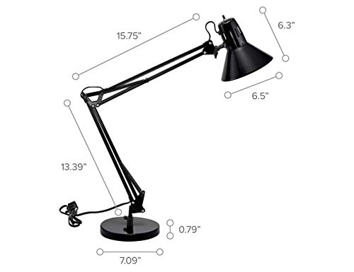Bostitch Office VLF100D Swing Arm Desk Lamp, Metal, 36" Reach with Multi-Joint Adjustment, Includes Replaceable LED Bulb (VLF), Black