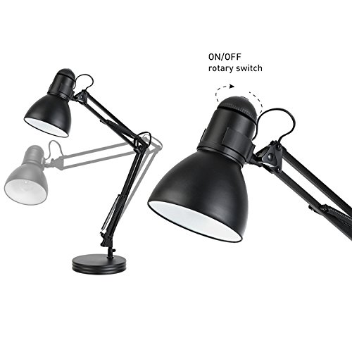 Globe Electric 5698601 28" Heavy Base Top Moving Spring Balanced Swing Arm Desk Lamp, Black, On/Off Rotary Switch on Shade, Office Decor, Reading Light, Home Essentials, Room Lighting