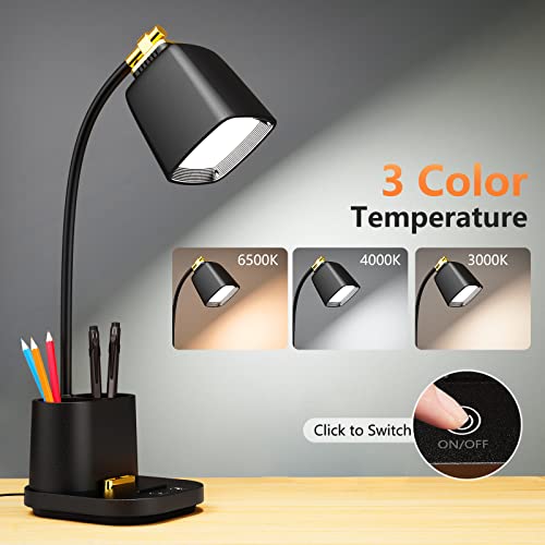 GONDSILY LED Desk Lamp with USB Charging Port Touch Control 3 Color Modes, Stepless Dimming, Home Office Desk Lamp, LED Small Desk Lamp in University Dormitory, Study Desk Lamp, Gooseneck Lamp