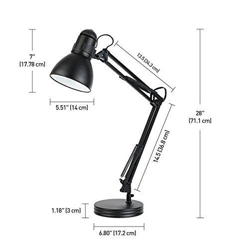 Globe Electric 5698601 28" Heavy Base Top Moving Spring Balanced Swing Arm Desk Lamp, Black, On/Off Rotary Switch on Shade, Office Decor, Reading Light, Home Essentials, Room Lighting