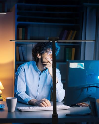 Desk Lamp with Clamp for Home Office - Eye-Caring Office Computer Led Desk Light with Flexible Gooseneck, 22W Bright Architect Study Clip Lamp for Desk Adjustable Task Lighting Stepless Dimming