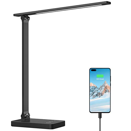 Lepro LED Desk Lamp with USB Charging Port Dimmable Home Office Touch Control Reading Table Lamp,3 Color Modes with 5 Brightness Level,College Dorm Room Essentials, Eye Caring, Sewing, Crafting, Black