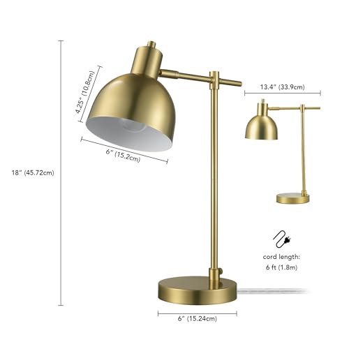 Globe Electric 61000058 18" Desk Lamp, Matte Brass Finish, Matte Black Metal Shade, Pivot Joint, On/Off Rotary Switch on Socket, E26 Base Bulb, Lamp for Living Room, Home Office