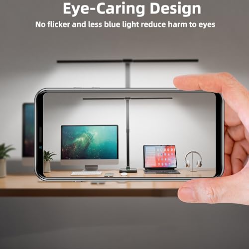 Otdair LED Desk Lamp for Office Home with Wireless Charger, 5 Modes 24W Double Head Flexible Gooseneck Eye-Caring Reading Study Light, Architect Light 5 Brightness Adjustable with Timer (Black)