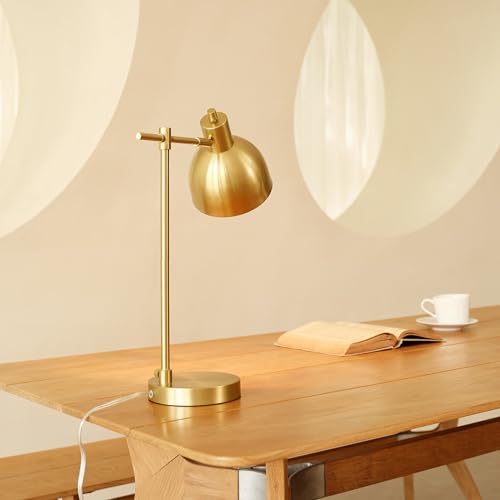 Globe Electric 61000058 18" Desk Lamp, Matte Brass Finish, Matte Black Metal Shade, Pivot Joint, On/Off Rotary Switch on Socket, E26 Base Bulb, Lamp for Living Room, Home Office