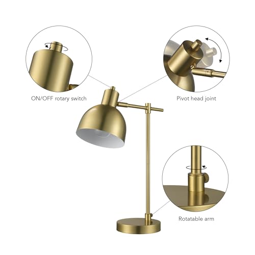 Globe Electric 61000058 18" Desk Lamp, Matte Brass Finish, Matte Black Metal Shade, Pivot Joint, On/Off Rotary Switch on Socket, E26 Base Bulb, Lamp for Living Room, Home Office