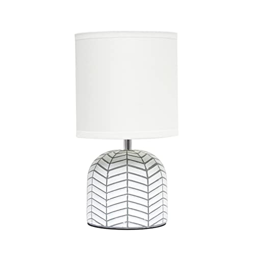 Simple Designs LT1137-WHT 10.43" Petite Contemporary Webbed Waves Base Bedside Table Desk Lamp w White Fabric Drum Shade for Home Decor, Bedroom, Living Room, Entryway, Office, White