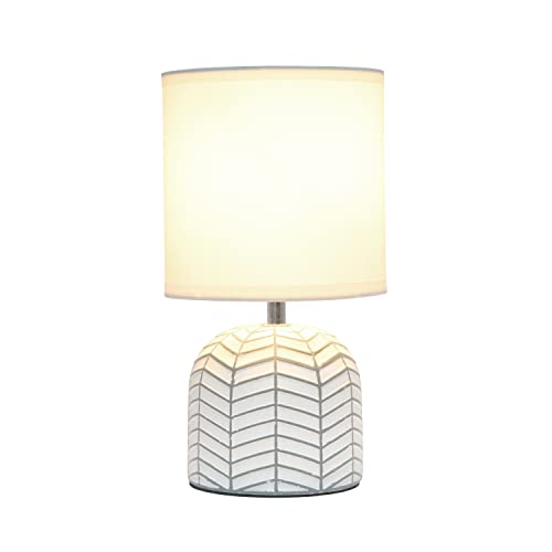Simple Designs LT1137-WHT 10.43" Petite Contemporary Webbed Waves Base Bedside Table Desk Lamp w White Fabric Drum Shade for Home Decor, Bedroom, Living Room, Entryway, Office, White