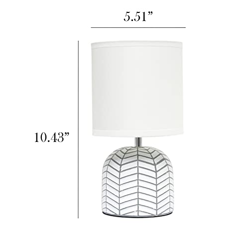 Simple Designs LT1137-WHT 10.43" Petite Contemporary Webbed Waves Base Bedside Table Desk Lamp w White Fabric Drum Shade for Home Decor, Bedroom, Living Room, Entryway, Office, White