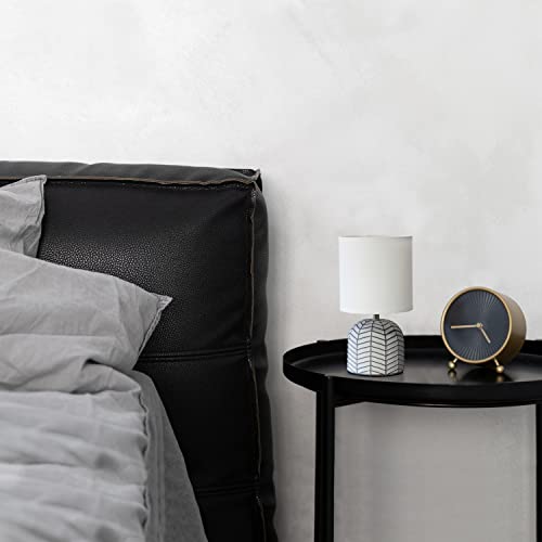 Simple Designs LT1137-WHT 10.43" Petite Contemporary Webbed Waves Base Bedside Table Desk Lamp w White Fabric Drum Shade for Home Decor, Bedroom, Living Room, Entryway, Office, White
