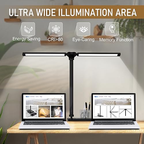 CHARYJOD Dimmable LED Desk Lamp with USB Charging Port, 50 Lighting Modes Dual Swing Arm Architect Table Lamp Light Desk Lamp for Home Office Dorm Piano Nail