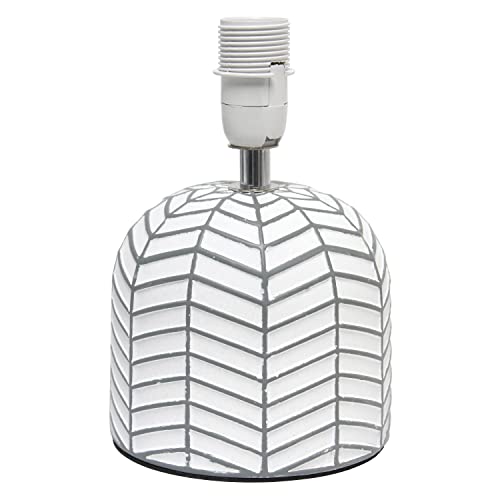 Simple Designs LT1137-WHT 10.43" Petite Contemporary Webbed Waves Base Bedside Table Desk Lamp w White Fabric Drum Shade for Home Decor, Bedroom, Living Room, Entryway, Office, White