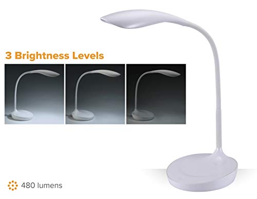 Bostitch Office LED Gooseneck Desk Lamp with USB Charging Port, 3 Dimming Levels, Touch Control, White (VLED1502-WHITE)