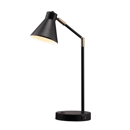 O’Bright Astrum - LED Desk Lamp with Dual USB Charging Ports, 100% Metal Lamp, 270° Swivel Arms, Soft White Light (3000K), Bedside Reading Lamp, Home Office Lamp, Table Lamp, ETL Listed, Black