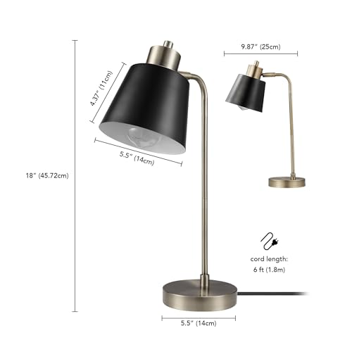 Globe Electric 61000055 18" Desk Lamp, Matte Brass Finish, Matte Black Metal Shade, Pivot Joint, On/Off Rotary Switch on Shade, E26 Base Bulb, Lamp for Living Room, Home Office