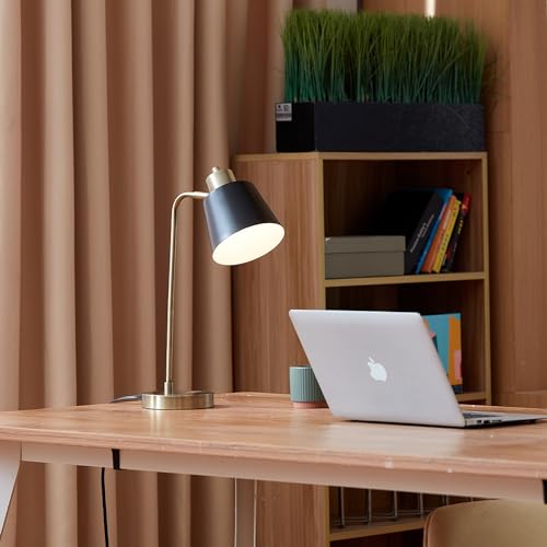 Globe Electric 61000055 18" Desk Lamp, Matte Brass Finish, Matte Black Metal Shade, Pivot Joint, On/Off Rotary Switch on Shade, E26 Base Bulb, Lamp for Living Room, Home Office