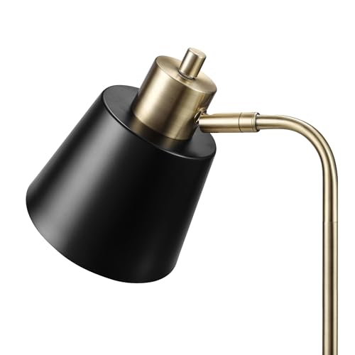 Globe Electric 61000055 18" Desk Lamp, Matte Brass Finish, Matte Black Metal Shade, Pivot Joint, On/Off Rotary Switch on Shade, E26 Base Bulb, Lamp for Living Room, Home Office