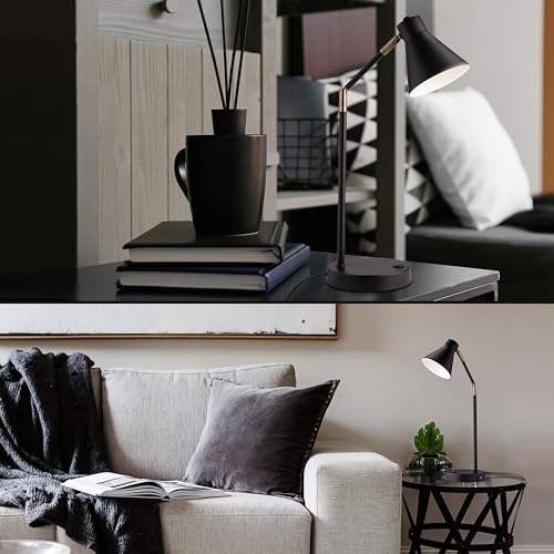 O’Bright Astrum - LED Desk Lamp with Dual USB Charging Ports, 100% Metal Lamp, 270° Swivel Arms, Soft White Light (3000K), Bedside Reading Lamp, Home Office Lamp, Table Lamp, ETL Listed, Black