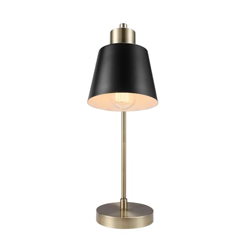 Globe Electric 61000055 18" Desk Lamp, Matte Brass Finish, Matte Black Metal Shade, Pivot Joint, On/Off Rotary Switch on Shade, E26 Base Bulb, Lamp for Living Room, Home Office