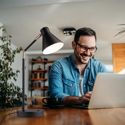 O’Bright Astrum - LED Desk Lamp with Dual USB Charging Ports, 100% Metal Lamp, 270° Swivel Arms, Soft White Light (3000K), Bedside Reading Lamp, Home Office Lamp, Table Lamp, ETL Listed, Black