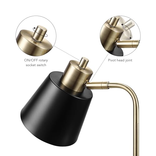Globe Electric 61000055 18" Desk Lamp, Matte Brass Finish, Matte Black Metal Shade, Pivot Joint, On/Off Rotary Switch on Shade, E26 Base Bulb, Lamp for Living Room, Home Office
