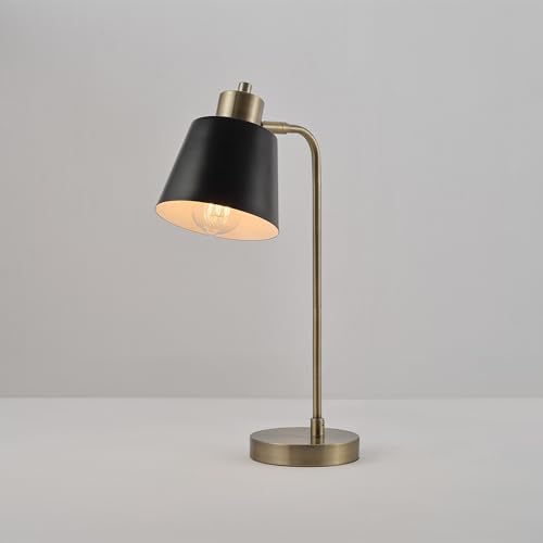 Globe Electric 61000055 18" Desk Lamp, Matte Brass Finish, Matte Black Metal Shade, Pivot Joint, On/Off Rotary Switch on Shade, E26 Base Bulb, Lamp for Living Room, Home Office