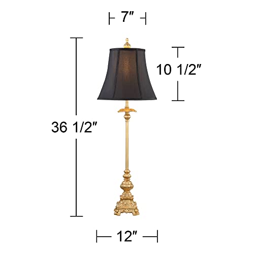 Regency Hill Juliette Traditional French Country Buffet Table Lamps 36.5" Tall Skinny Set of 2 Glam Luxury Style Gold Candlestick Black Fabric Bell Shade for Living Room House Home Entryway