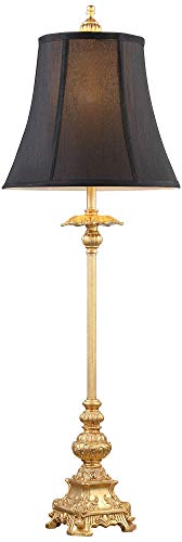 Regency Hill Juliette Traditional French Country Buffet Table Lamps 36.5" Tall Skinny Set of 2 Glam Luxury Style Gold Candlestick Black Fabric Bell Shade for Living Room House Home Entryway