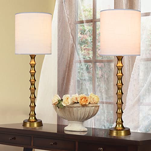 EUO 30.5" Buffet Lamps Set of 2 for Living Room, Buffet Lamps for Dining Room, Gold Lamps Set of 2 for Credenza, Modern Buffet Lamps Set of 2 Tall Skinny, Gold Bamboo Candlestick Lamps for Bedroom