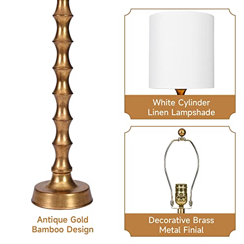 EUO 30.5" Buffet Lamps Set of 2 for Living Room, Buffet Lamps for Dining Room, Gold Lamps Set of 2 for Credenza, Modern Buffet Lamps Set of 2 Tall Skinny, Gold Bamboo Candlestick Lamps for Bedroom