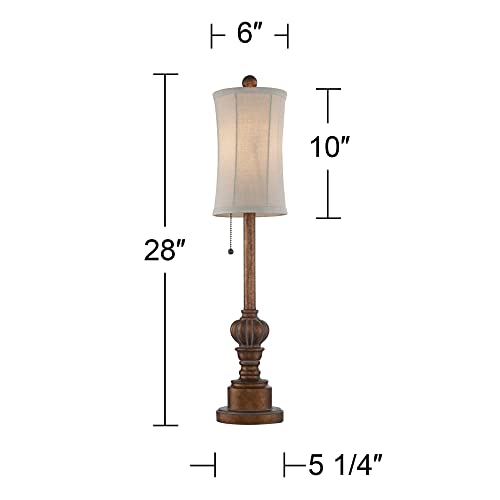 Regency Hill Bertie Traditional Style Buffet Table Lamps 28" Tall Skinny Set of 2 Warm Brown Wood Tone Fabric Drum Shade Decor for Living Room Bedroom House Bedside Nightstand Home Office